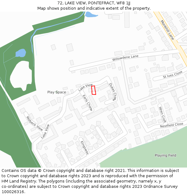 72, LAKE VIEW, PONTEFRACT, WF8 1JJ: Location map and indicative extent of plot