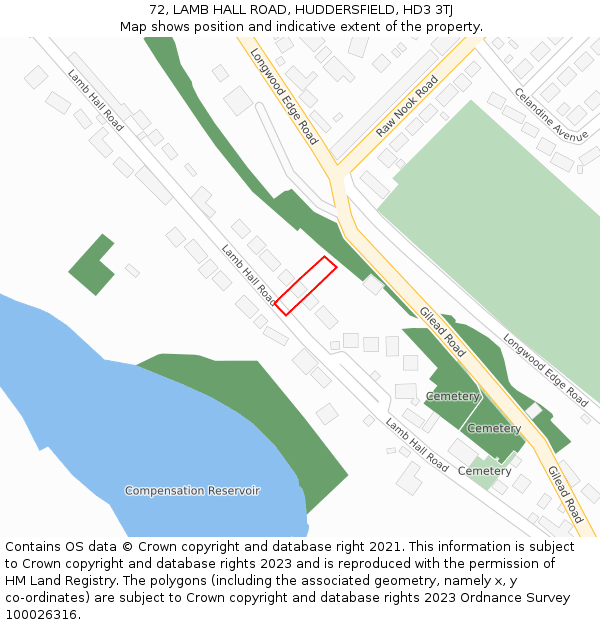 72, LAMB HALL ROAD, HUDDERSFIELD, HD3 3TJ: Location map and indicative extent of plot