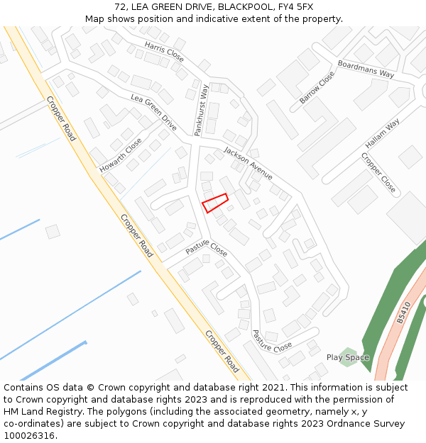 72, LEA GREEN DRIVE, BLACKPOOL, FY4 5FX: Location map and indicative extent of plot