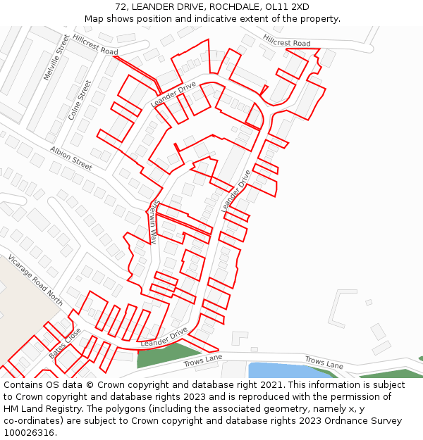 72, LEANDER DRIVE, ROCHDALE, OL11 2XD: Location map and indicative extent of plot