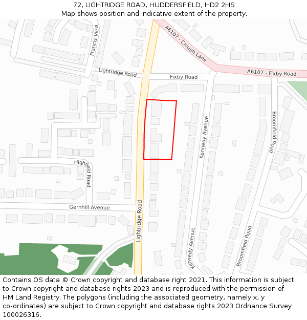 72, LIGHTRIDGE ROAD, HUDDERSFIELD, HD2 2HS: Location map and indicative extent of plot