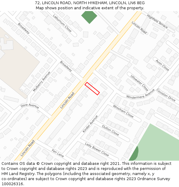 72, LINCOLN ROAD, NORTH HYKEHAM, LINCOLN, LN6 8EG: Location map and indicative extent of plot