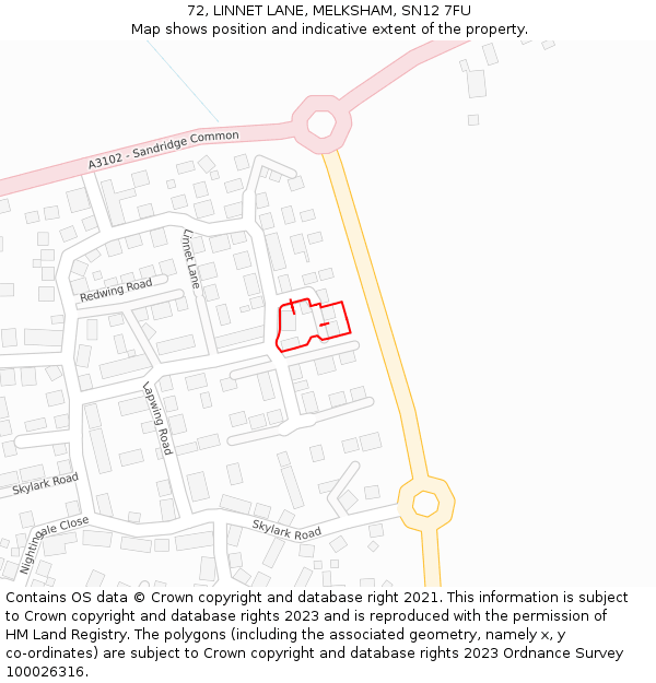 72, LINNET LANE, MELKSHAM, SN12 7FU: Location map and indicative extent of plot