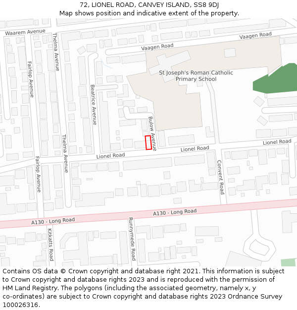 72, LIONEL ROAD, CANVEY ISLAND, SS8 9DJ: Location map and indicative extent of plot