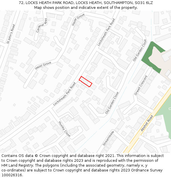 72, LOCKS HEATH PARK ROAD, LOCKS HEATH, SOUTHAMPTON, SO31 6LZ: Location map and indicative extent of plot