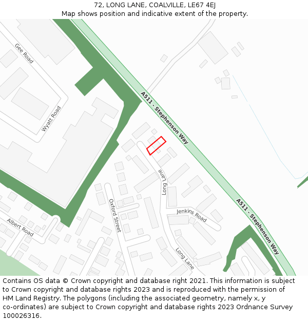 72, LONG LANE, COALVILLE, LE67 4EJ: Location map and indicative extent of plot
