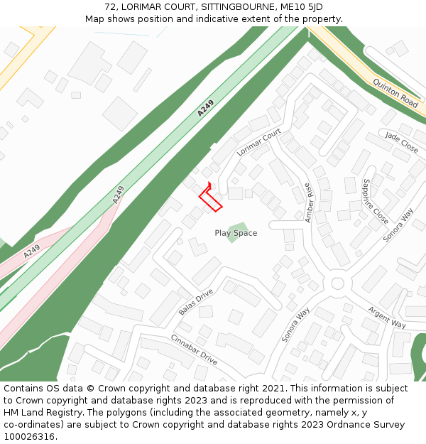 72, LORIMAR COURT, SITTINGBOURNE, ME10 5JD: Location map and indicative extent of plot