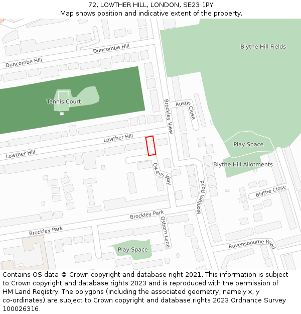 72, LOWTHER HILL, LONDON, SE23 1PY: Location map and indicative extent of plot