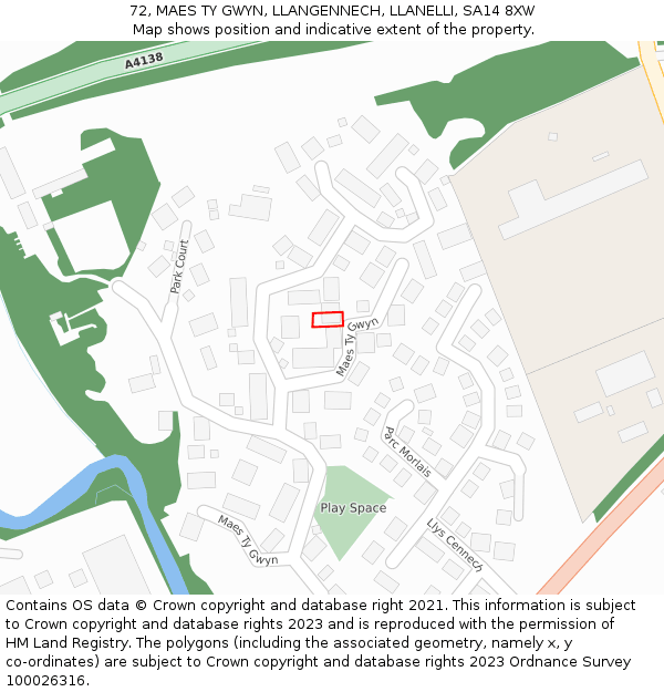 72, MAES TY GWYN, LLANGENNECH, LLANELLI, SA14 8XW: Location map and indicative extent of plot