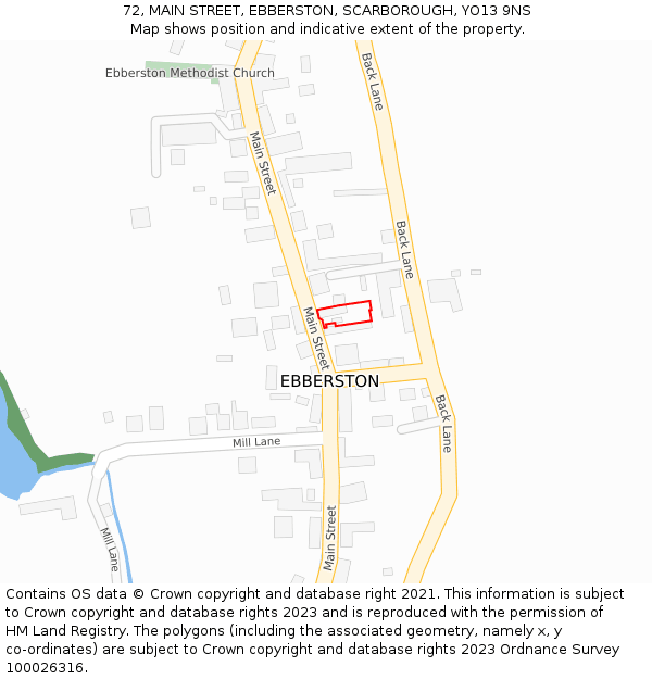 72, MAIN STREET, EBBERSTON, SCARBOROUGH, YO13 9NS: Location map and indicative extent of plot