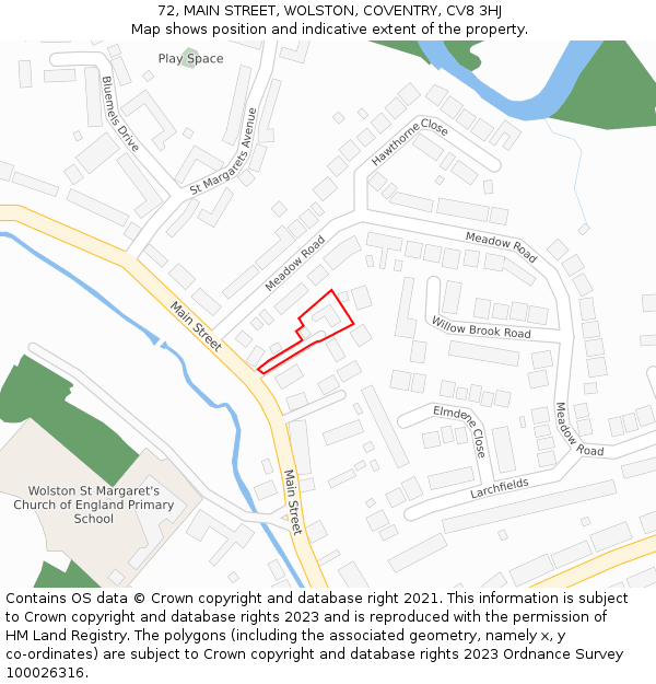 72, MAIN STREET, WOLSTON, COVENTRY, CV8 3HJ: Location map and indicative extent of plot