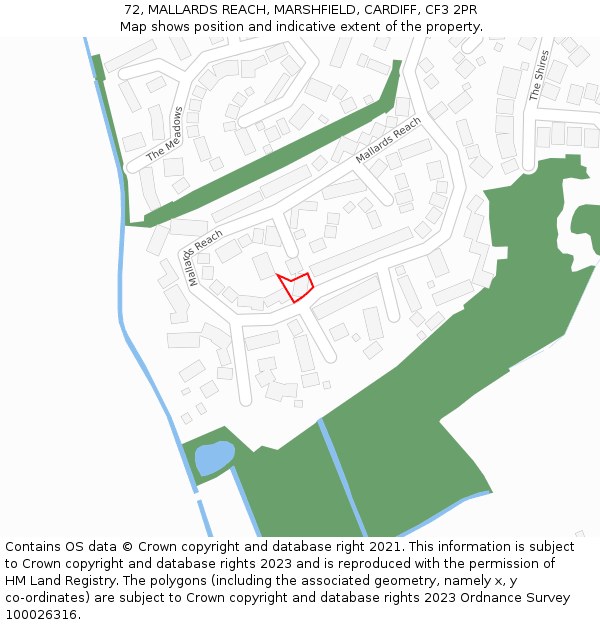 72, MALLARDS REACH, MARSHFIELD, CARDIFF, CF3 2PR: Location map and indicative extent of plot