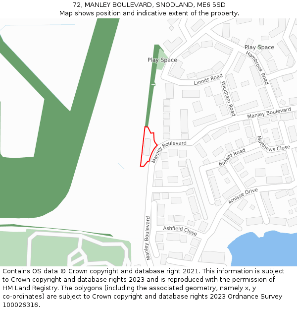 72, MANLEY BOULEVARD, SNODLAND, ME6 5SD: Location map and indicative extent of plot