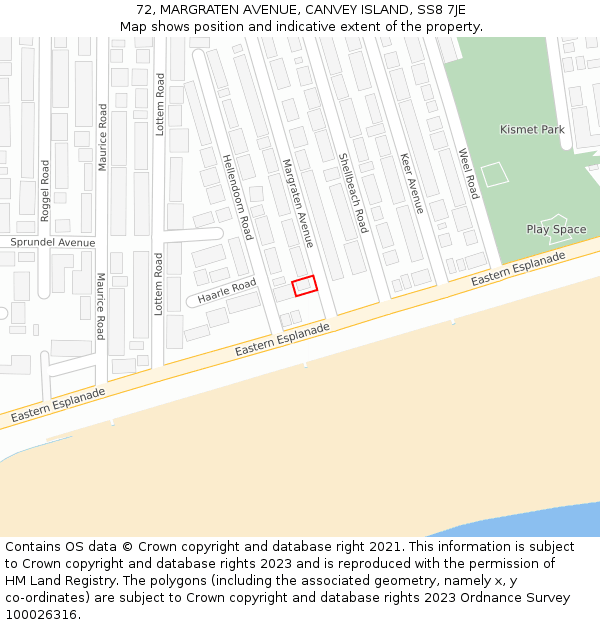 72, MARGRATEN AVENUE, CANVEY ISLAND, SS8 7JE: Location map and indicative extent of plot