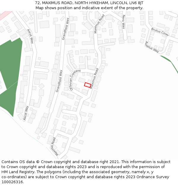 72, MAXIMUS ROAD, NORTH HYKEHAM, LINCOLN, LN6 8JT: Location map and indicative extent of plot