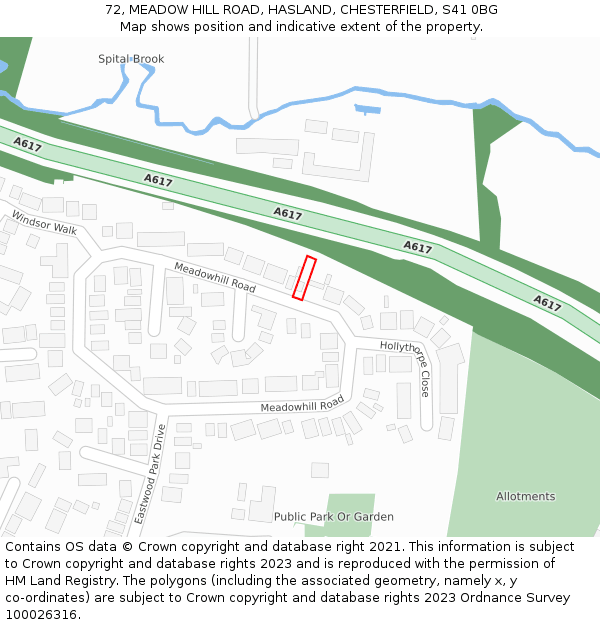 72, MEADOW HILL ROAD, HASLAND, CHESTERFIELD, S41 0BG: Location map and indicative extent of plot