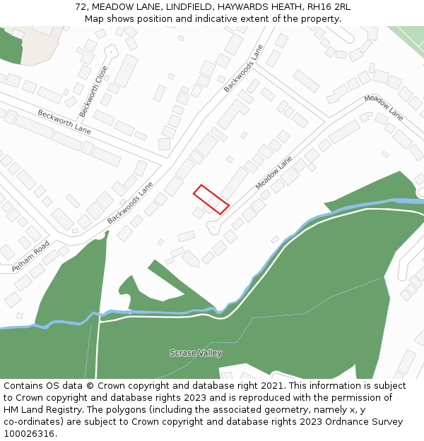 72, MEADOW LANE, LINDFIELD, HAYWARDS HEATH, RH16 2RL: Location map and indicative extent of plot