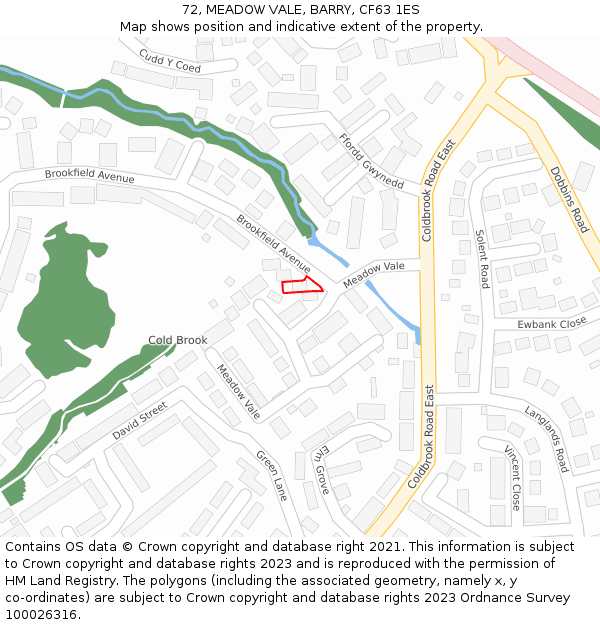 72, MEADOW VALE, BARRY, CF63 1ES: Location map and indicative extent of plot