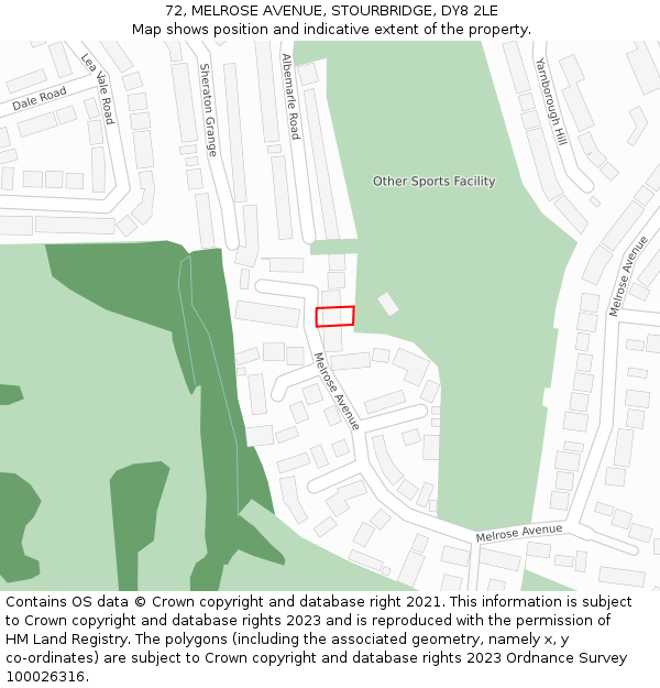 72, MELROSE AVENUE, STOURBRIDGE, DY8 2LE: Location map and indicative extent of plot