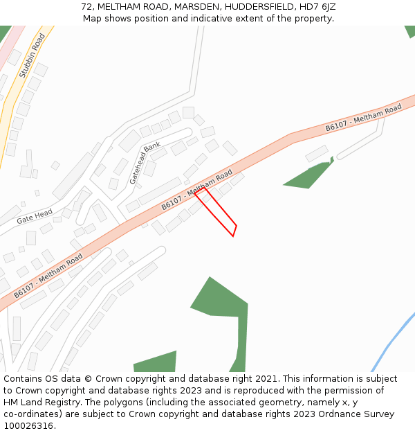 72, MELTHAM ROAD, MARSDEN, HUDDERSFIELD, HD7 6JZ: Location map and indicative extent of plot