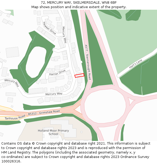 72, MERCURY WAY, SKELMERSDALE, WN8 6BF: Location map and indicative extent of plot