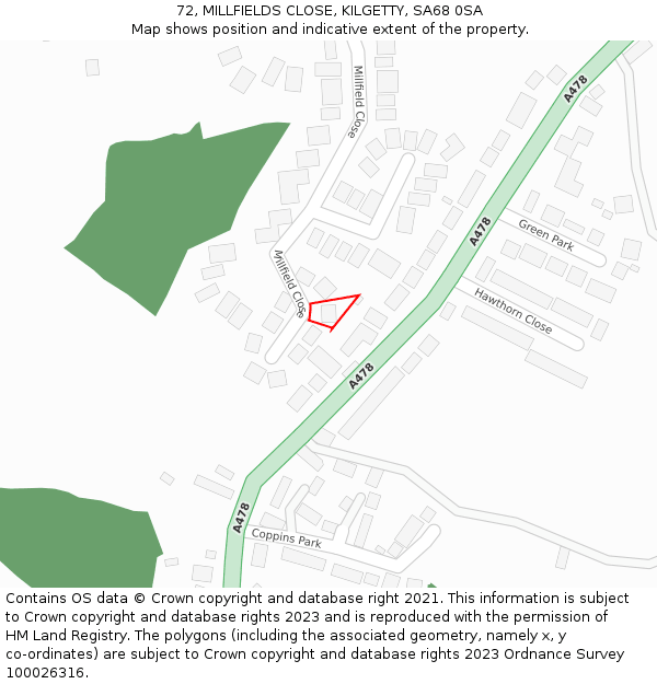 72, MILLFIELDS CLOSE, KILGETTY, SA68 0SA: Location map and indicative extent of plot