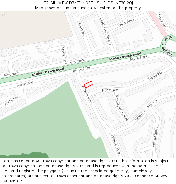 72, MILLVIEW DRIVE, NORTH SHIELDS, NE30 2QJ: Location map and indicative extent of plot