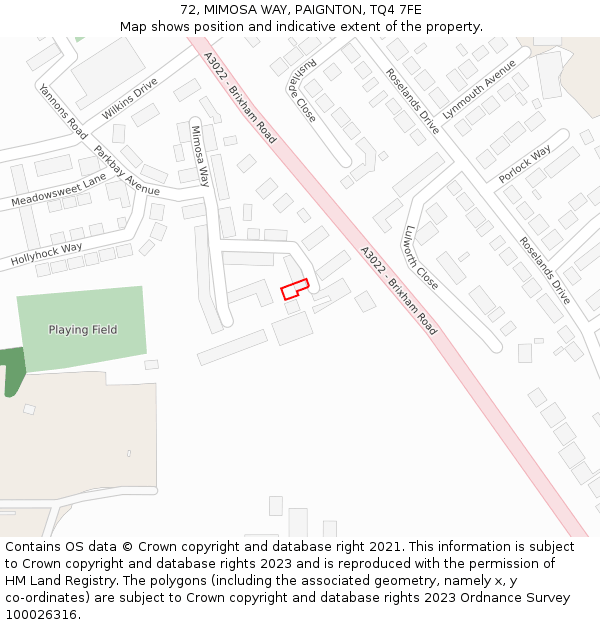 72, MIMOSA WAY, PAIGNTON, TQ4 7FE: Location map and indicative extent of plot