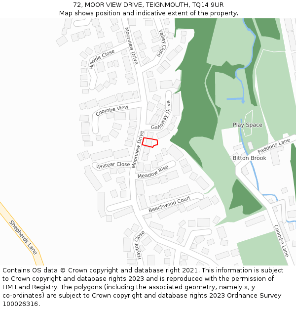 72, MOOR VIEW DRIVE, TEIGNMOUTH, TQ14 9UR: Location map and indicative extent of plot