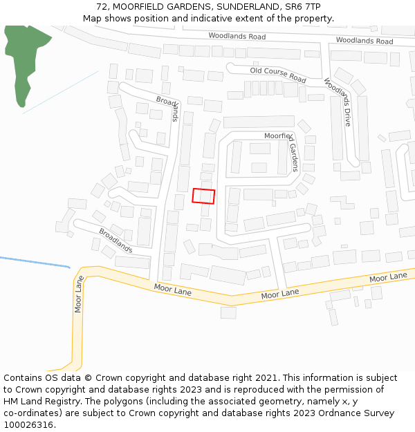 72, MOORFIELD GARDENS, SUNDERLAND, SR6 7TP: Location map and indicative extent of plot