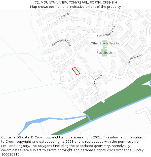 72, MOUNTAIN VIEW, TONYREFAIL, PORTH, CF39 8JH: Location map and indicative extent of plot