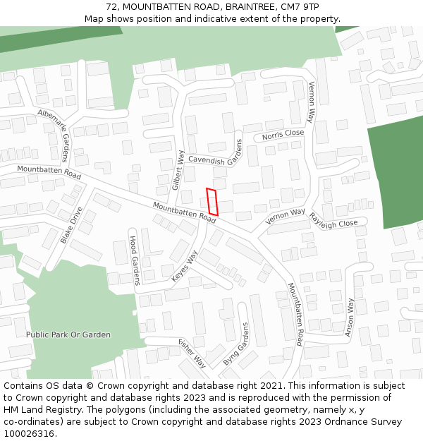 72, MOUNTBATTEN ROAD, BRAINTREE, CM7 9TP: Location map and indicative extent of plot