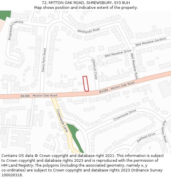 72, MYTTON OAK ROAD, SHREWSBURY, SY3 8UH: Location map and indicative extent of plot