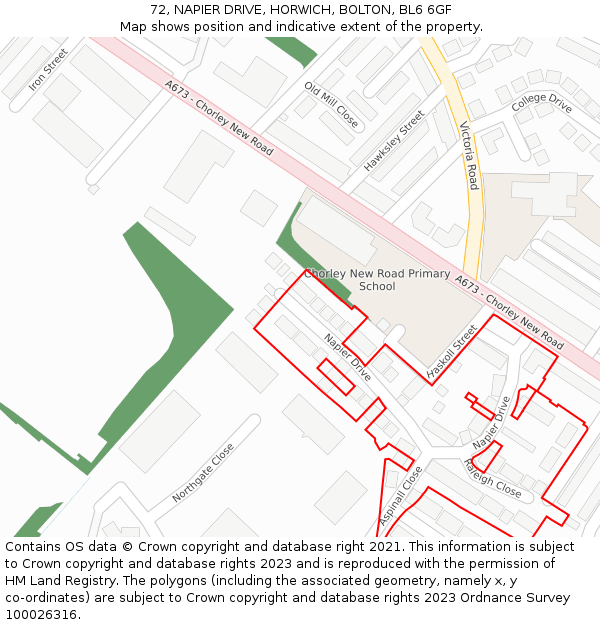 72, NAPIER DRIVE, HORWICH, BOLTON, BL6 6GF: Location map and indicative extent of plot