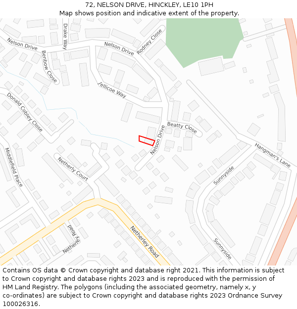 72, NELSON DRIVE, HINCKLEY, LE10 1PH: Location map and indicative extent of plot