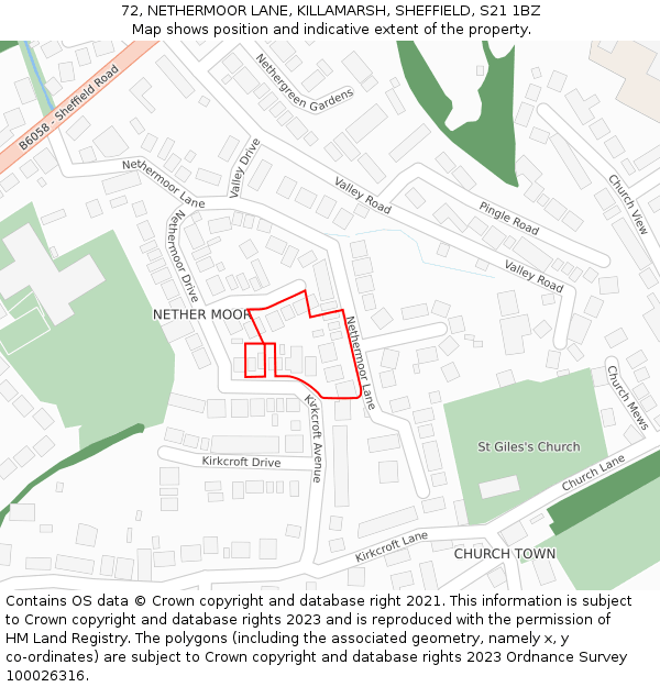 72, NETHERMOOR LANE, KILLAMARSH, SHEFFIELD, S21 1BZ: Location map and indicative extent of plot