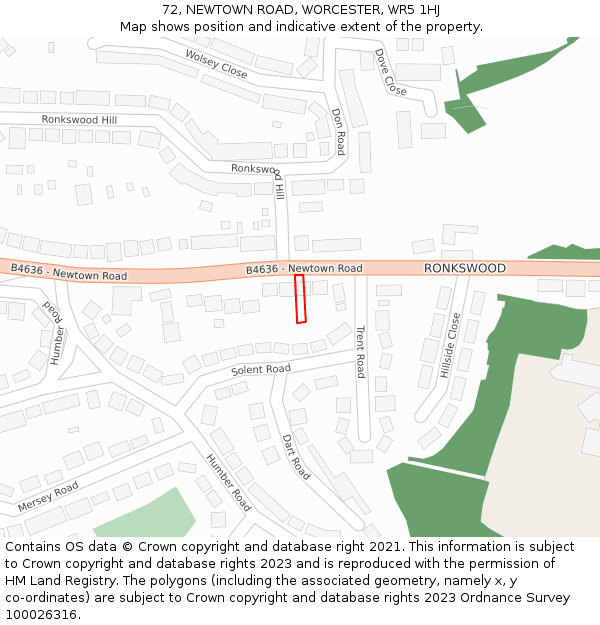 72, NEWTOWN ROAD, WORCESTER, WR5 1HJ: Location map and indicative extent of plot