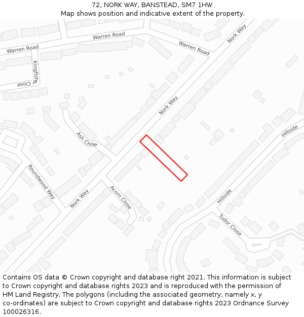 72, NORK WAY, BANSTEAD, SM7 1HW: Location map and indicative extent of plot