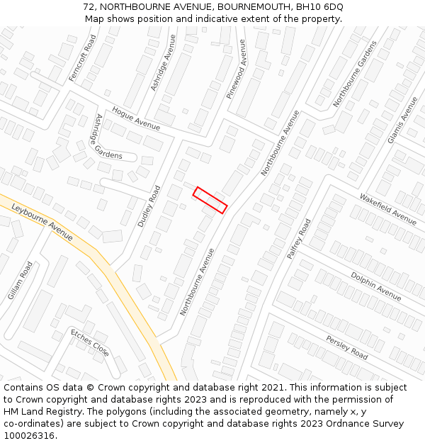 72, NORTHBOURNE AVENUE, BOURNEMOUTH, BH10 6DQ: Location map and indicative extent of plot