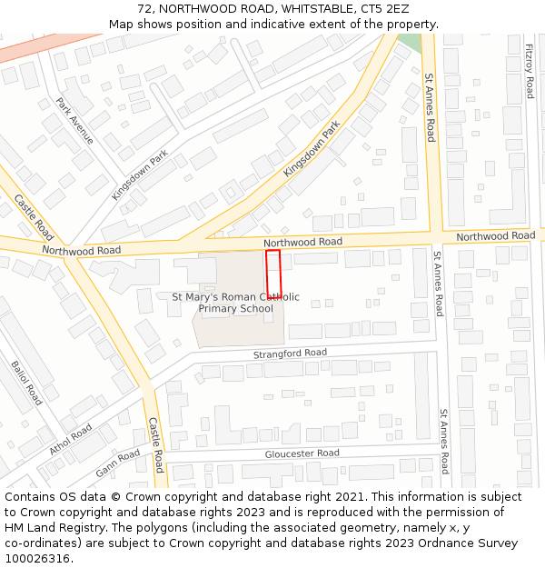 72, NORTHWOOD ROAD, WHITSTABLE, CT5 2EZ: Location map and indicative extent of plot