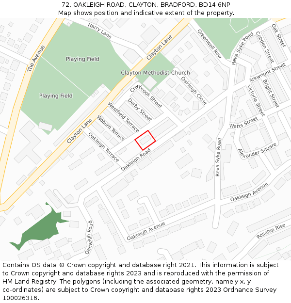 72, OAKLEIGH ROAD, CLAYTON, BRADFORD, BD14 6NP: Location map and indicative extent of plot