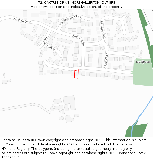 72, OAKTREE DRIVE, NORTHALLERTON, DL7 8FG: Location map and indicative extent of plot