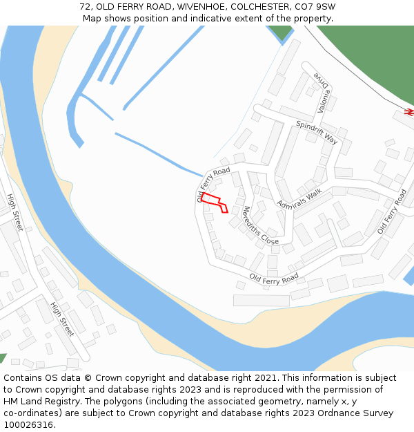 72, OLD FERRY ROAD, WIVENHOE, COLCHESTER, CO7 9SW: Location map and indicative extent of plot