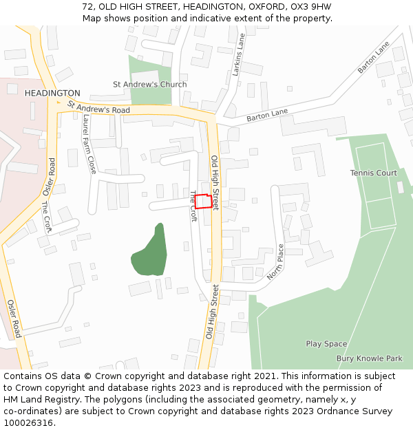 72, OLD HIGH STREET, HEADINGTON, OXFORD, OX3 9HW: Location map and indicative extent of plot