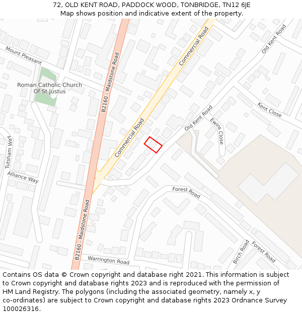 72, OLD KENT ROAD, PADDOCK WOOD, TONBRIDGE, TN12 6JE: Location map and indicative extent of plot