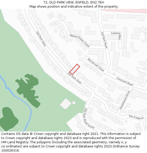 72, OLD PARK VIEW, ENFIELD, EN2 7EH: Location map and indicative extent of plot