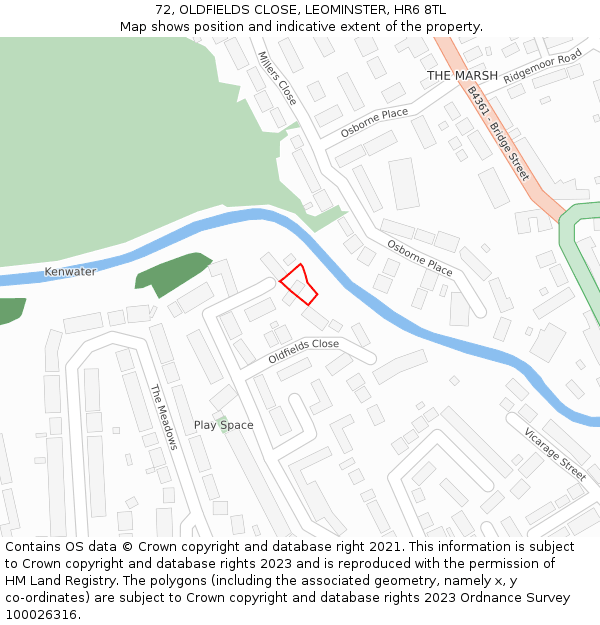 72, OLDFIELDS CLOSE, LEOMINSTER, HR6 8TL: Location map and indicative extent of plot