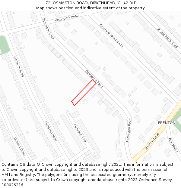 72, OSMASTON ROAD, BIRKENHEAD, CH42 8LP: Location map and indicative extent of plot