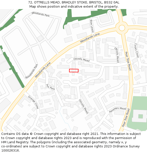 72, OTTRELLS MEAD, BRADLEY STOKE, BRISTOL, BS32 0AL: Location map and indicative extent of plot