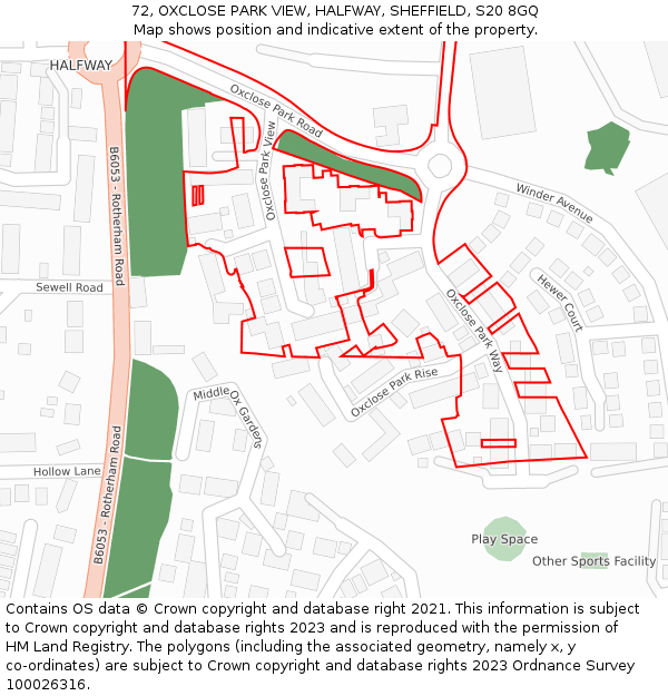 72, OXCLOSE PARK VIEW, HALFWAY, SHEFFIELD, S20 8GQ: Location map and indicative extent of plot